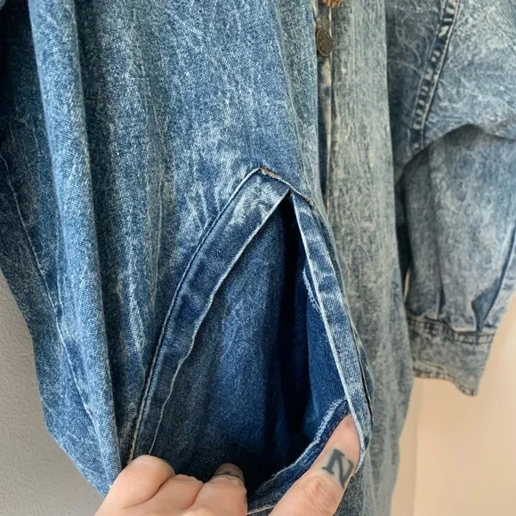 Rare 80s OOAK Vintage J Carreli Denim Acid Wash Tapestry Lace Fringe Jacket - Picture 7 of 17